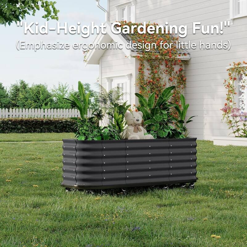 94x24x20in Galvanized Raised Garden Bed with Wheels and Water Reservoir Portable Rolling Elevated Raised Garden Bed Gray