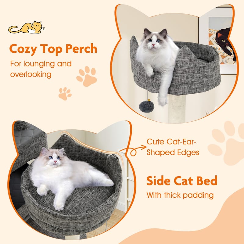 Engineered Board Cat Tree with Sisal Posts, Plush Condos and Anti-Topple Design - 34" L x 16" W x 71" H