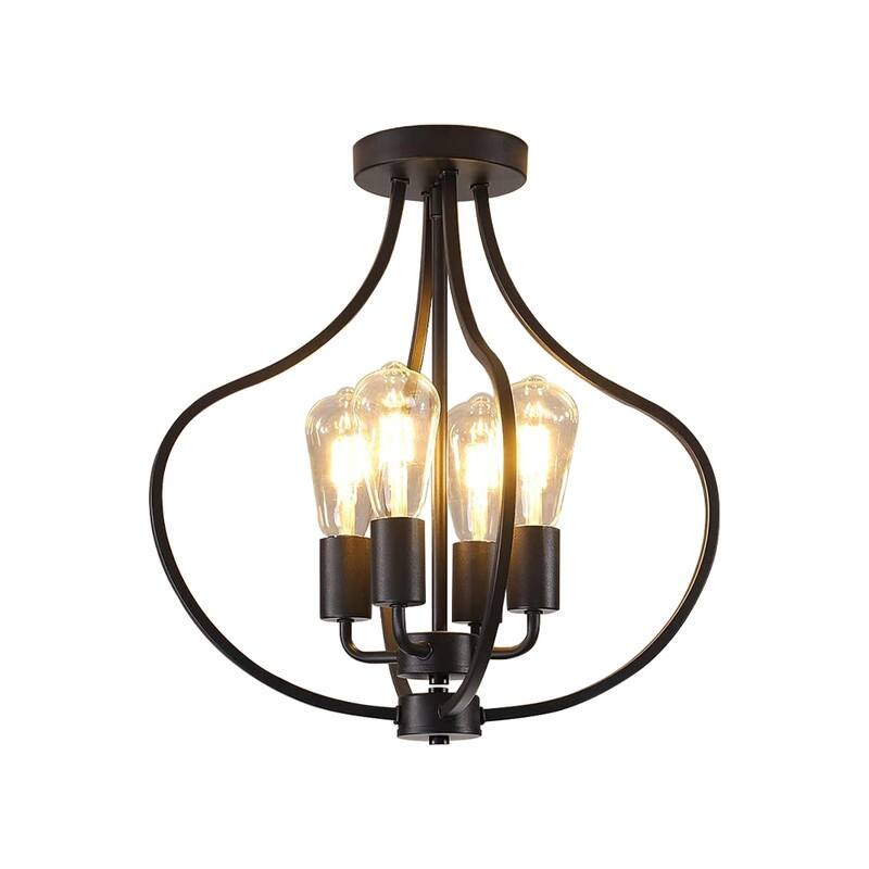 4 Light bulb light black ceiling light iron light fixture - N/A