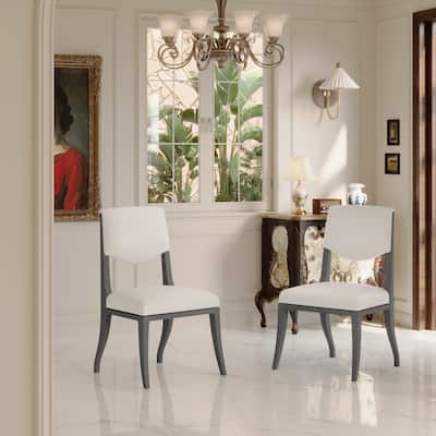 Upholstered Dining Chairs Set of 2, Traditional Elegant Side Chairs with Curved Leg, Wood Frame, Fabric Armless Kitchen Chairs