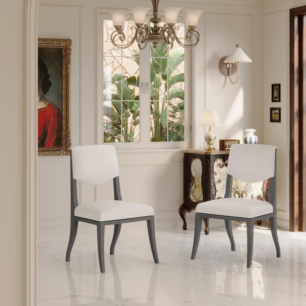 Upholstered Dining Chairs Set of 2, Traditional Elegant Side Chairs with Curved Leg, Wood Frame, Fabric Armless Kitchen Chairs
