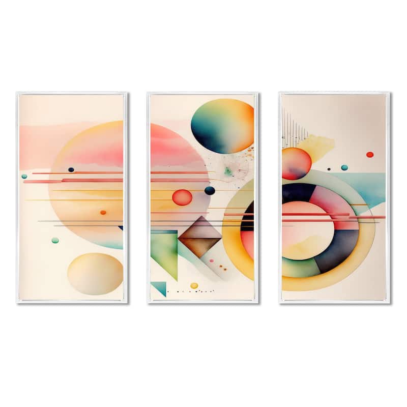 Designart "Pastel Minimalist Multi Shape Art III" Modern Geometric Framed Canvas Art Print - 3 Panels