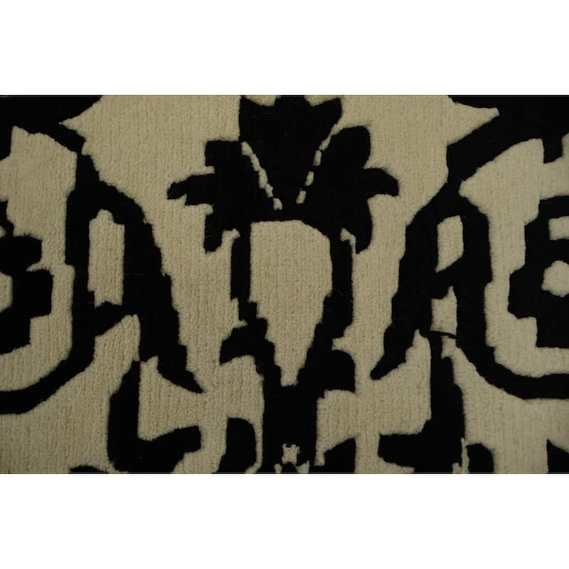 Hand Knotted Oriental 100% Wool Carpet Traditional Floral Black Nepalese Area Rug - 9' 10'' X 8' 3''