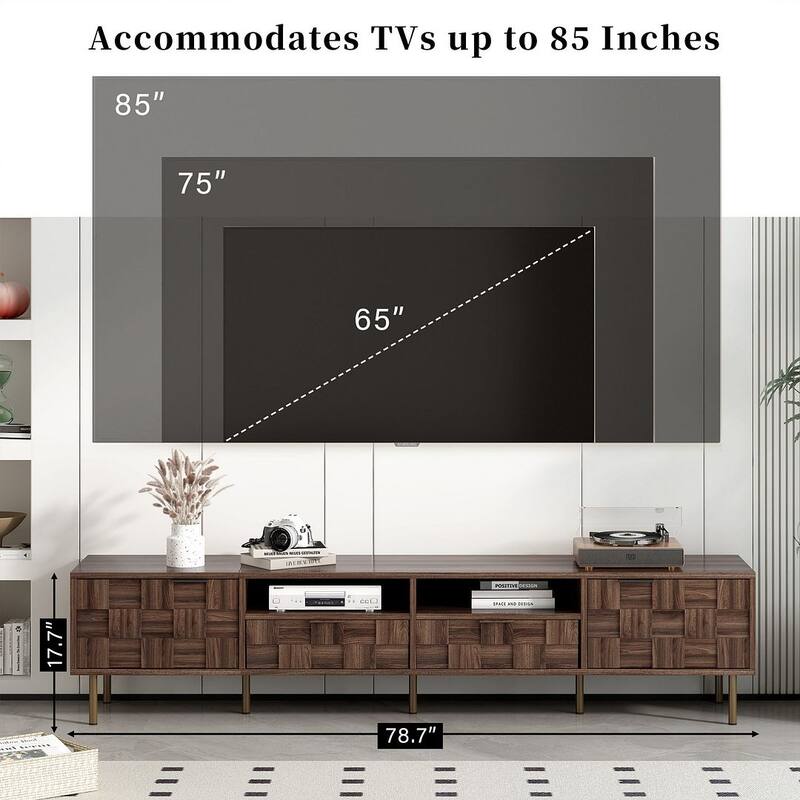 78 Inch Mid Century Modern TV Stand With Storage Cabinets - 15"W