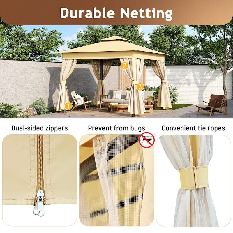 Roomfitters 10x10 FT Outdoor Gazebo with Double Roofs, Patio Canopy and Mosquito Netting for Backyard, Garden, Lawn
