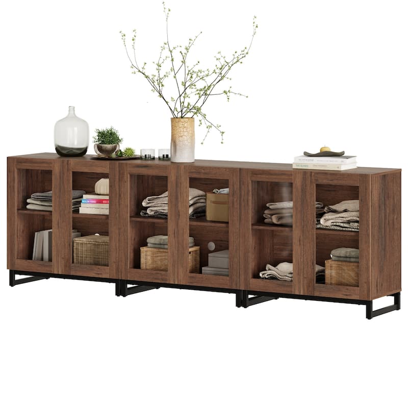 WAMPAT Multifunctional Sideboard Buffet Cabinets with Glass Doors, Modern Sideboard with Adjustable Shelf, Coffee Bar Cabinet