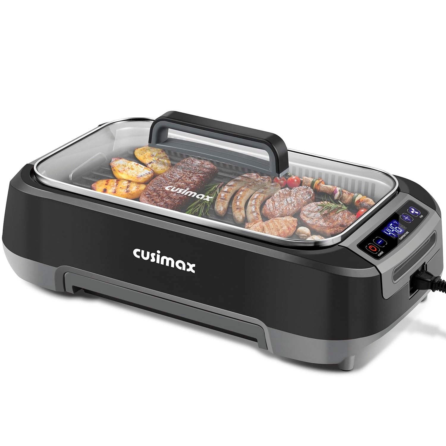 Cusimax Smokeless Grill Indoor Grill Electric Grill Griddle with Tempered  Glass Lid and Turbo Smoke Extractor Technology 