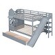 preview thumbnail 5 of 9, Full-Over-Full Bunk Bed with 2 Drawers, Castle Style Bed with 3 Storage Shelves, Storage Bed with Slide, Gray