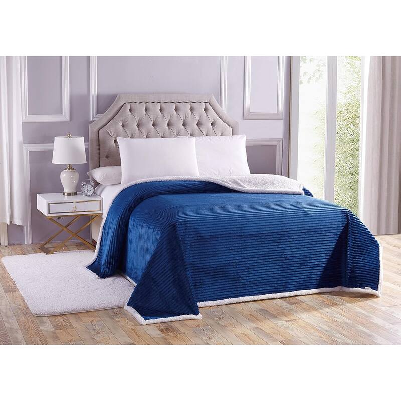 Ultra Lush King Size Reversible Sherpa Corduroy Blanket (108" x 90") - Navy