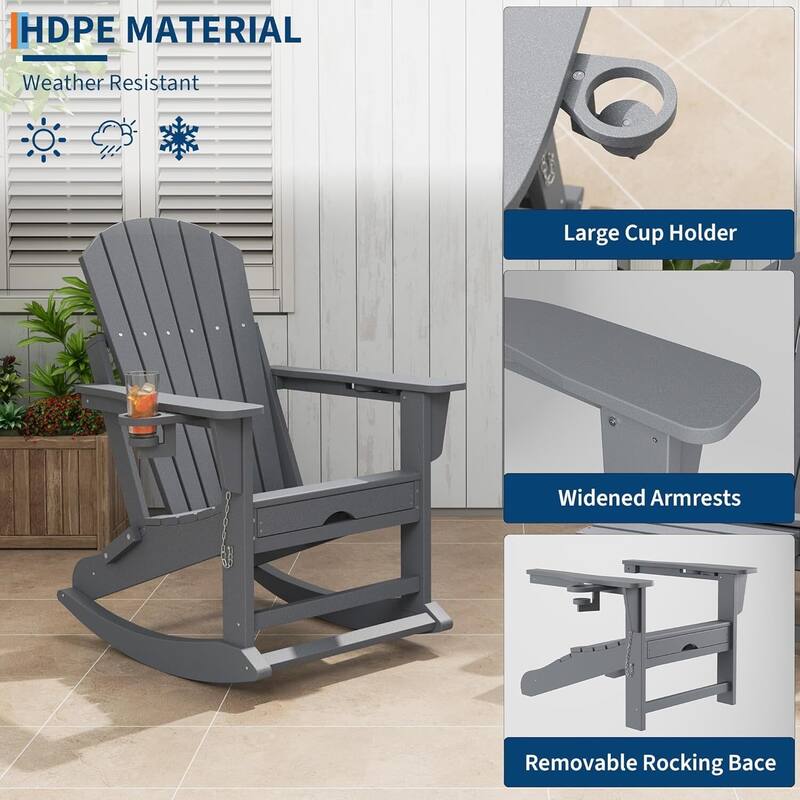 Adirondack Rocking Chair with Ottoman Folding HDPE Outdoor Chair All-Weather