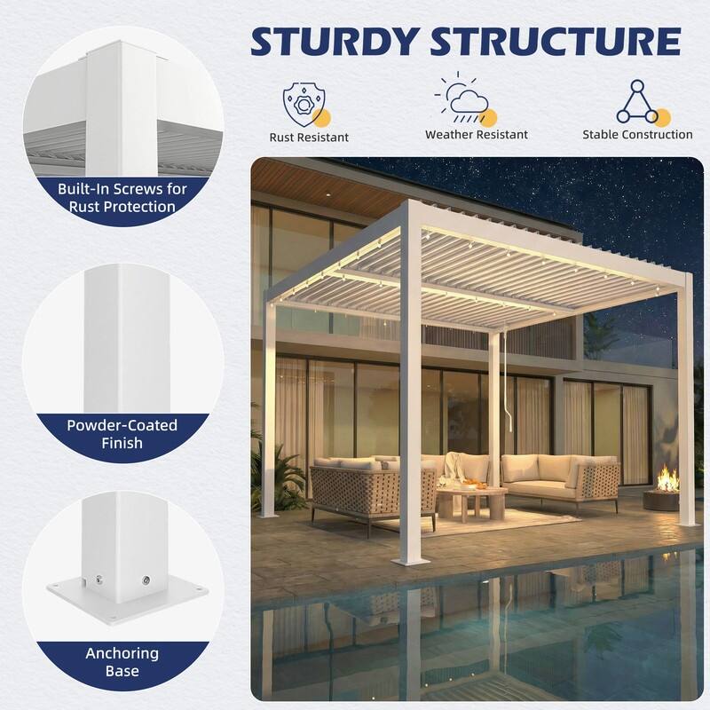 EROMMY Outdoor Louvered Pergola with Adjustable Aluminum Roof – Rainproof Gazebo for Patio & Garden