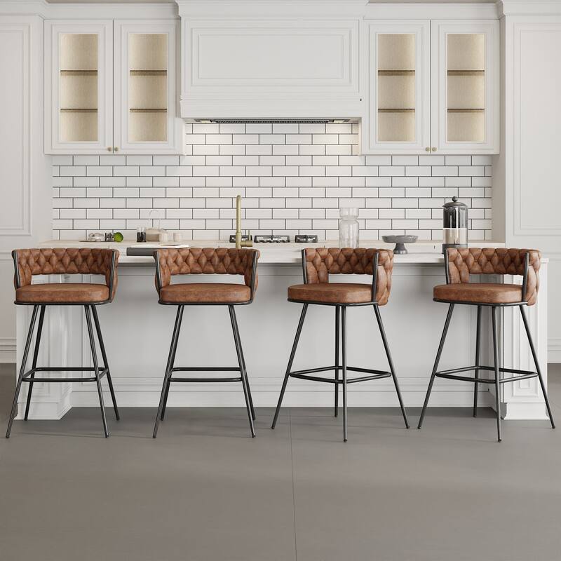 Javlergo Set of 2/4/6 Counter Height Bar Stools, 26.77" Upholstered Woven Back Bar Chairs with Armrests and Footrest