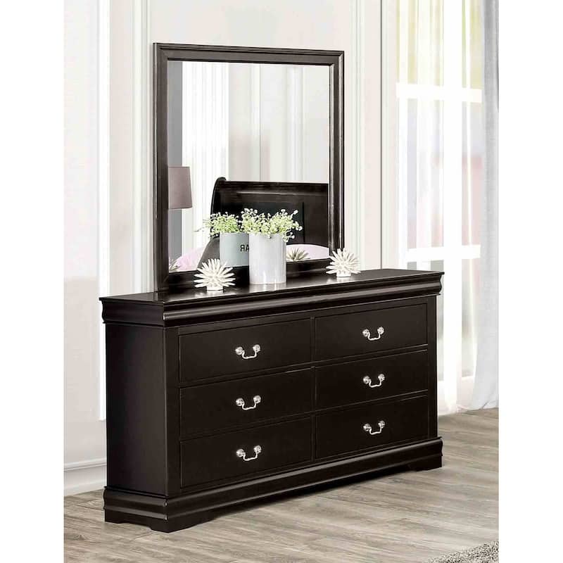 Transitional Black Finish Sleigh Design 4pc Bedroom Set Bed Dresser Mirror Nightstand
