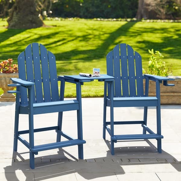 slide 2 of 40, Tall Adirondack Chairs Set of 2 with handrails and connecting plates - 28.3"L x 22.6"W x 48.8"H NAVY BLUE
