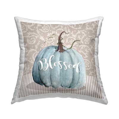 Stupell Industries Blue Autumn Pumpkin Botanical Pattern Background Printed Throw Pillow by Livi + Fin