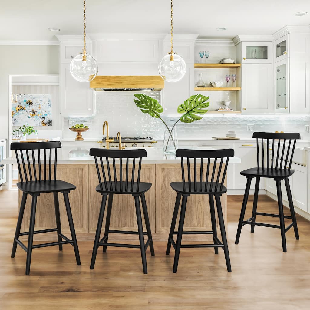 24 in. Windsor Wooden Bar Stools with Low Back Farmhouse Solid Wood Counter Stools - 16.9 in. W x 16.9 in. D x 37 in. H