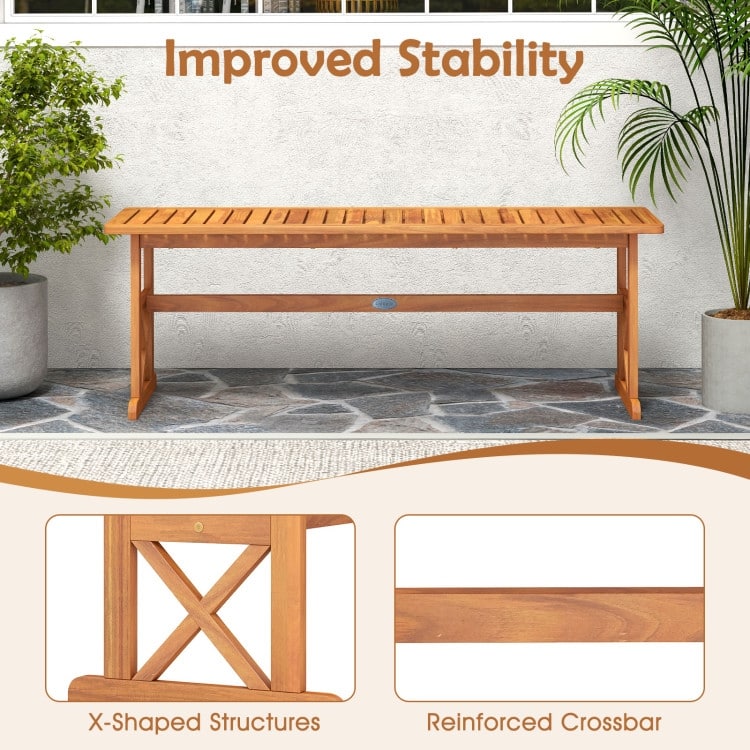 51 Inches Outdoor Acacia Wood Bench with Slatted Seat and 800 lbs Weight Capacity-2 Pieces