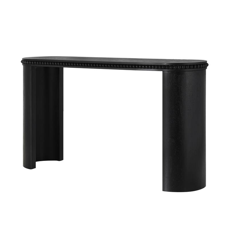 Vintage Console Table With Beaded Trim And Reversible Curved Legs,Natural Wood Veneer Finish-Entryway Accent Table