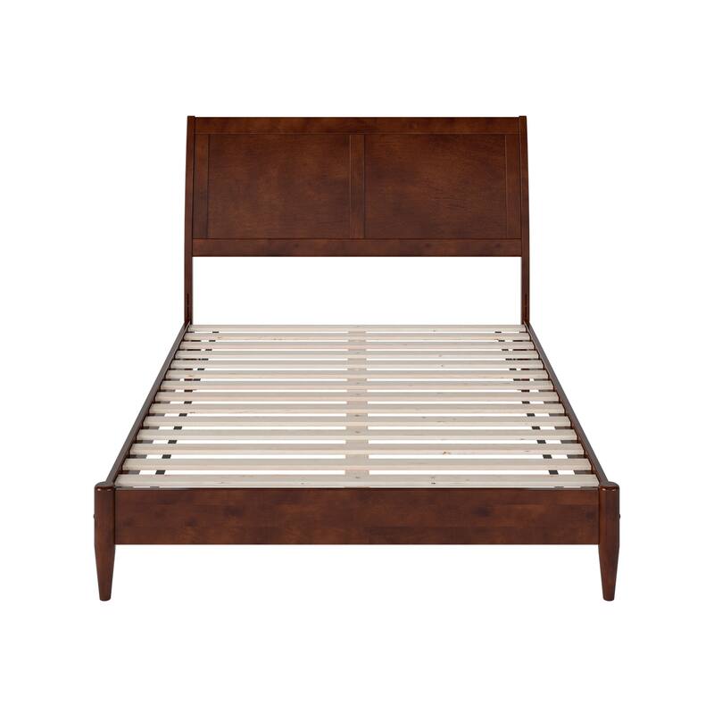 Solid Wood Low Profile Sleigh Bed with USB Ports - Full Size Platform Bed Frame, Walnut Finish