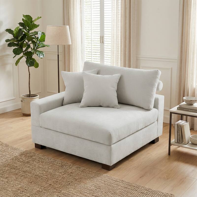 Plush Chenille Single Modular Sectional Sofa Chaise with Pillows