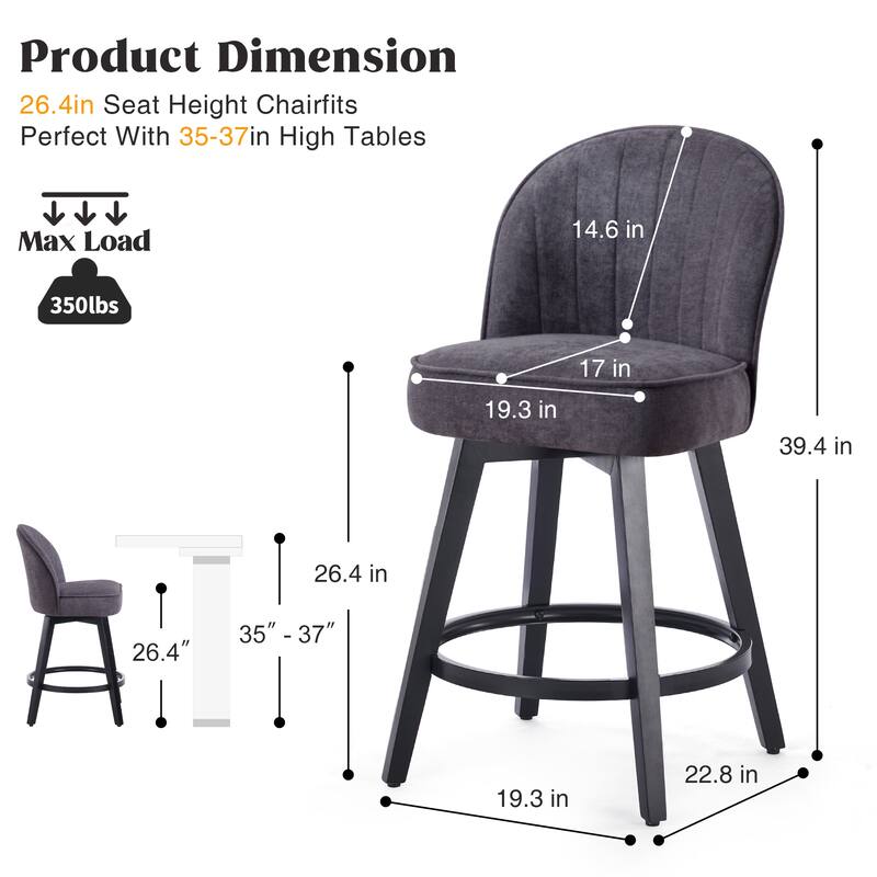 HOMYKA Swivel Bar Stool with Wood Legs Set of 4