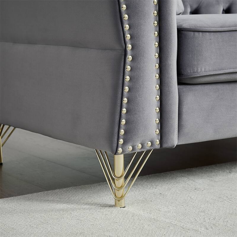2 Seater Sofa Tufted Couch with Metal Foot and Nailhead