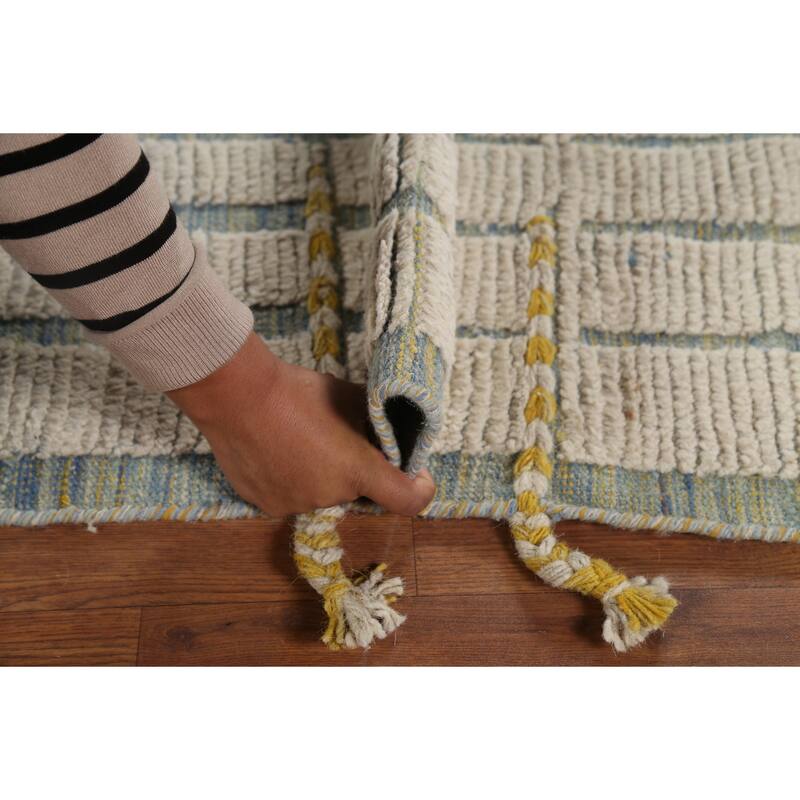 Ivory Striped Moroccan Area Rug Handmade Wool Carpet - 6'2"x 10'4"