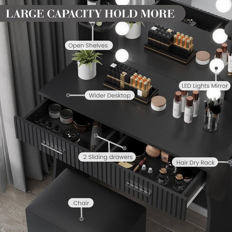 Makeup Vanity Desk Set with Mirror and 12 LED Lights