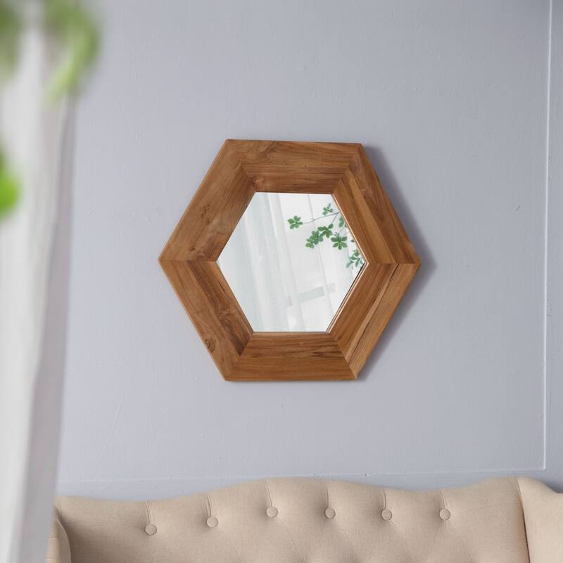 18.5" x 18.5" Hexagon Mirror with Wood Frame - Natural