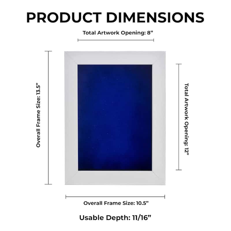 9x12 Shadow Box Frame White Wood | With a 3/4" Usable Display Depth | Includes a Royal Blue Real Suede Texture Acid-Free Backing