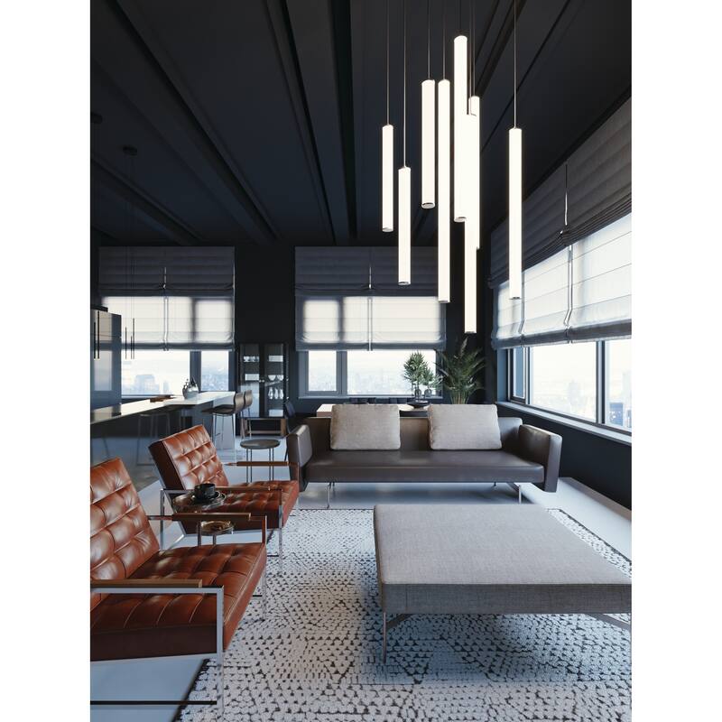 Caden White Acrylic/ Metal 24-inch Cylindrical LED Pendant - Satin Nickel