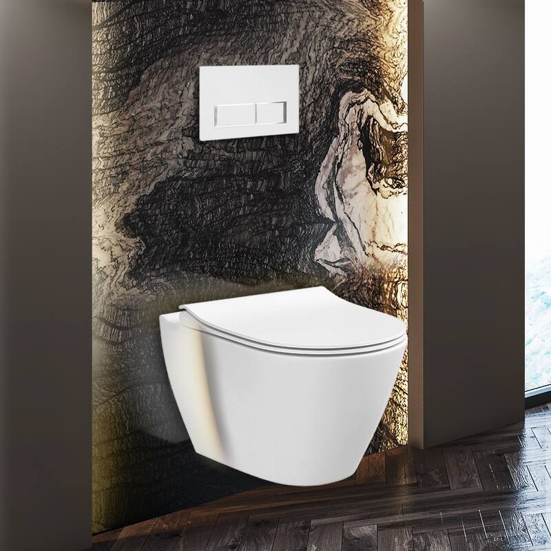 Supreme In-Wall toilet Combo Set - 20" Toilet Bowl With Soft-Close Seat, 2"x 4" Tank And Carrier System, Push Buttons Included. - White Rectangular - Push Plates (Plastic)