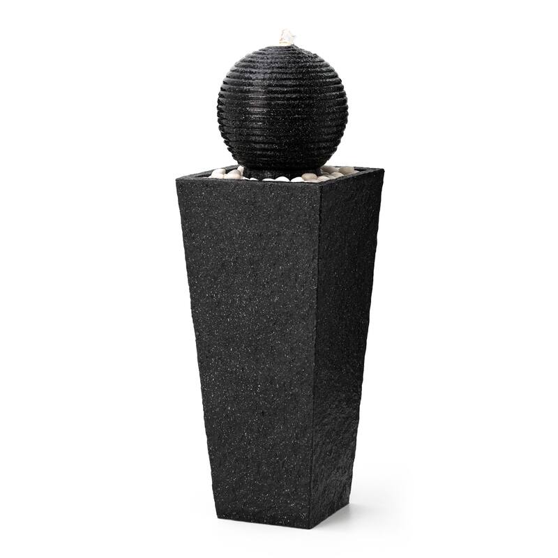 Demta Floating Pedestal Sphere Polyresin LED Garden Fountain with Pebbles by Havenside Home