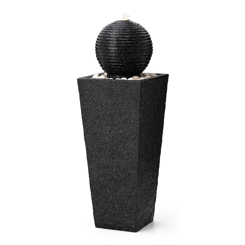 Glitzhome 40.25"H Floating Pedestal Sphere Oversized LED Polyresin Fountain with Pebbles