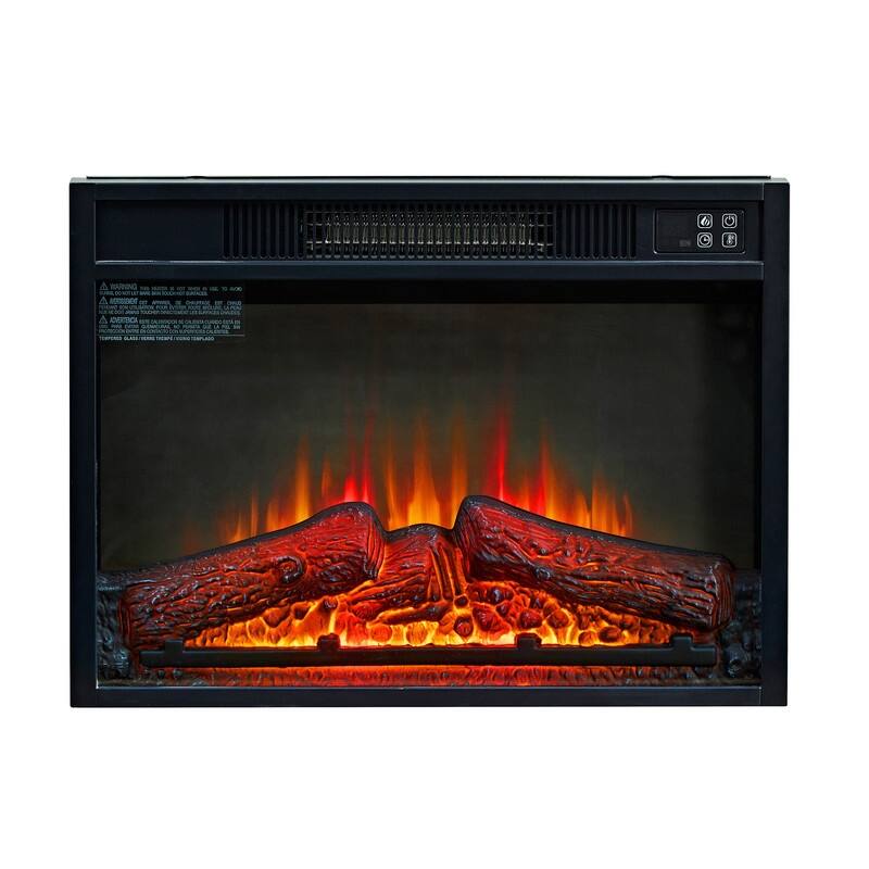 18/23 Inch Electric Fireplace Insert 3D Infrared Heater with Realistic Logs Flames Glass View IR Remote Control 1400W 120V,Black