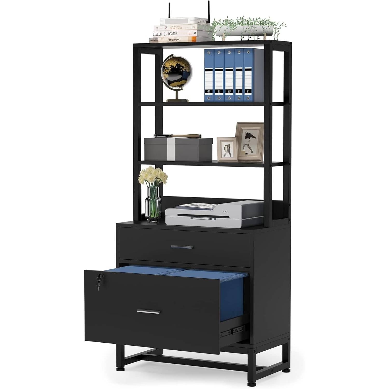 Particle Board Metal Lockable Filing Cabinet with Bookshelves