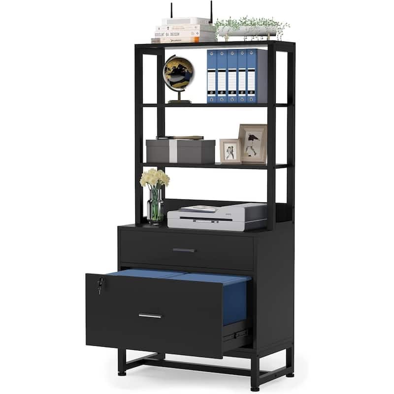 Particle Board Metal Lockable Filing Cabinet with Bookshelves
