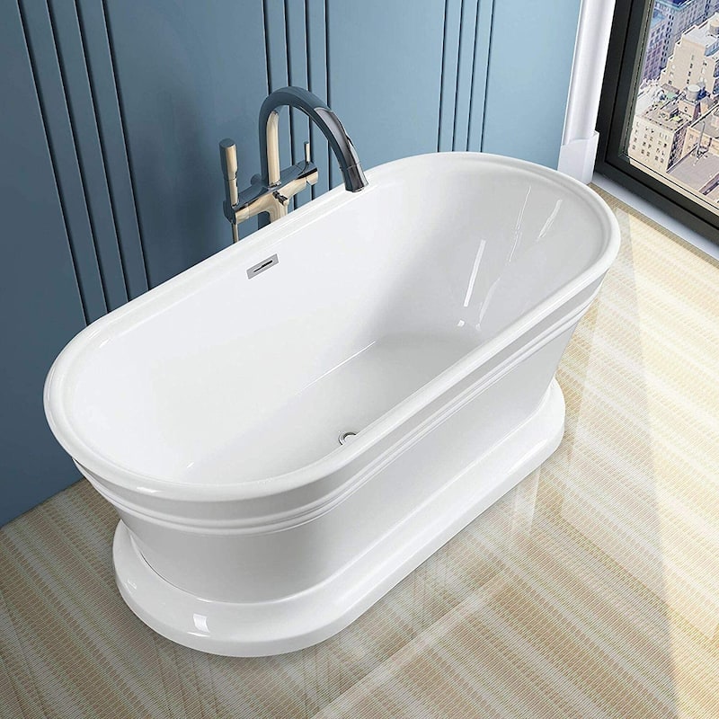 Vanity Art 59" Freestanding Acrylic Soaking Bathtub with Overflow & Pop-up Drain