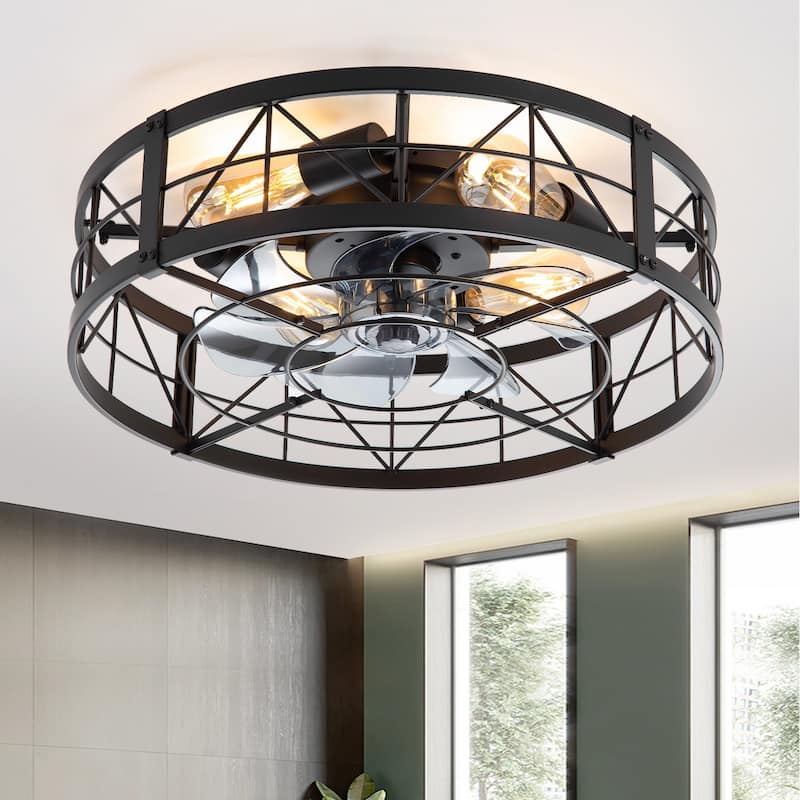 20-in Flush Mount Caged Ceiling Fan with Light Remote(7-Blade)