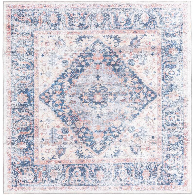 Traditional Tira Collection Area Rug - 7'10" Square - Navy Blue