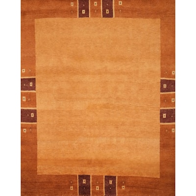 Hand Knotted Oriental 100% Wool Carpet Modern Geometric Oranges & Rust Gabbeh Area Rug - 8' 0'' X 8' 3''
