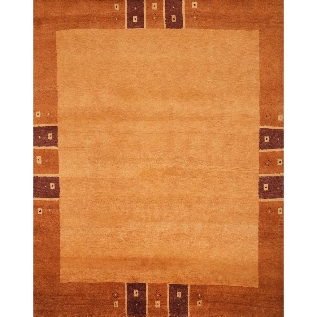 Hand Knotted Oriental 100% Wool Carpet Modern Geometric Oranges & Rust Gabbeh Area Rug - 8' 0'' X 8' 3''