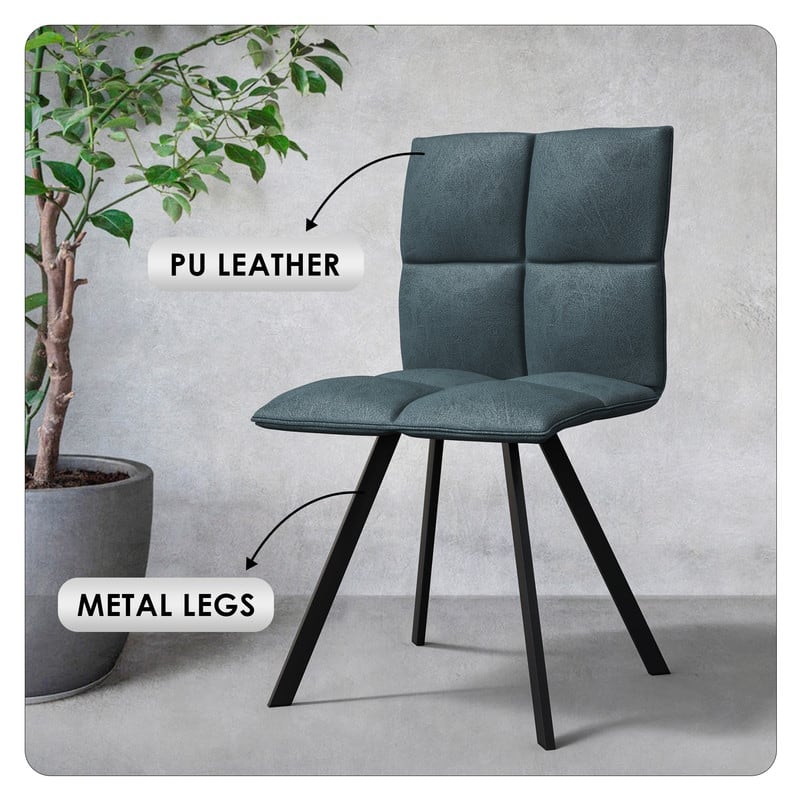 LeisureMod Wesley Modern Dining Chairs - Set of 2 Faux Leather Accent Chairs with Metal Legs for Home Kitchen or Dining Room