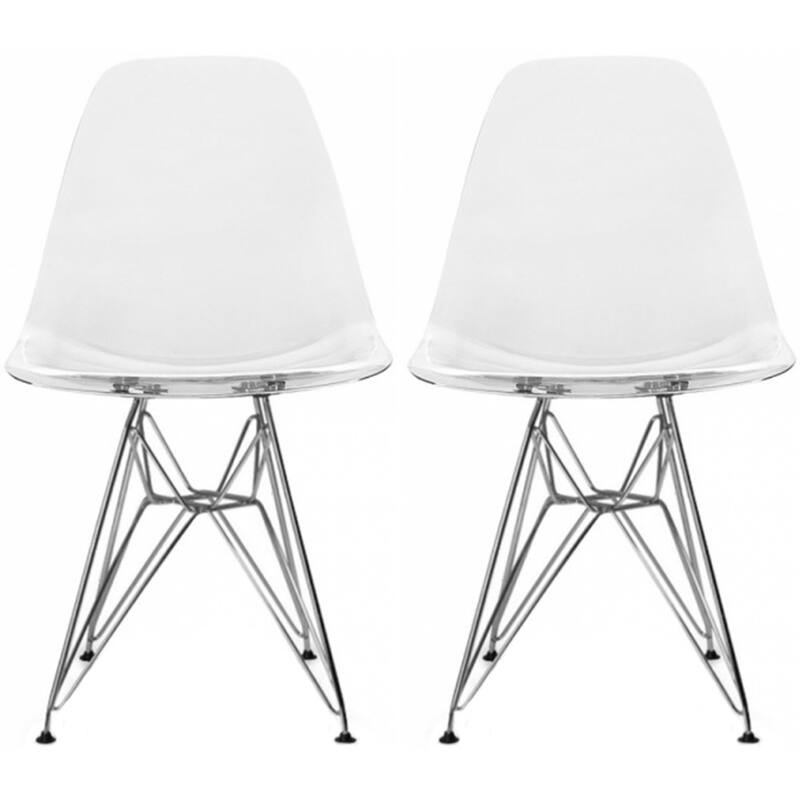 Set of 2 Modern Colorful DSW-Style Armless Dining Chairs – UV‑Resistant Molded Plastic Shells on Chrome Eiffel Legs for Kitchen