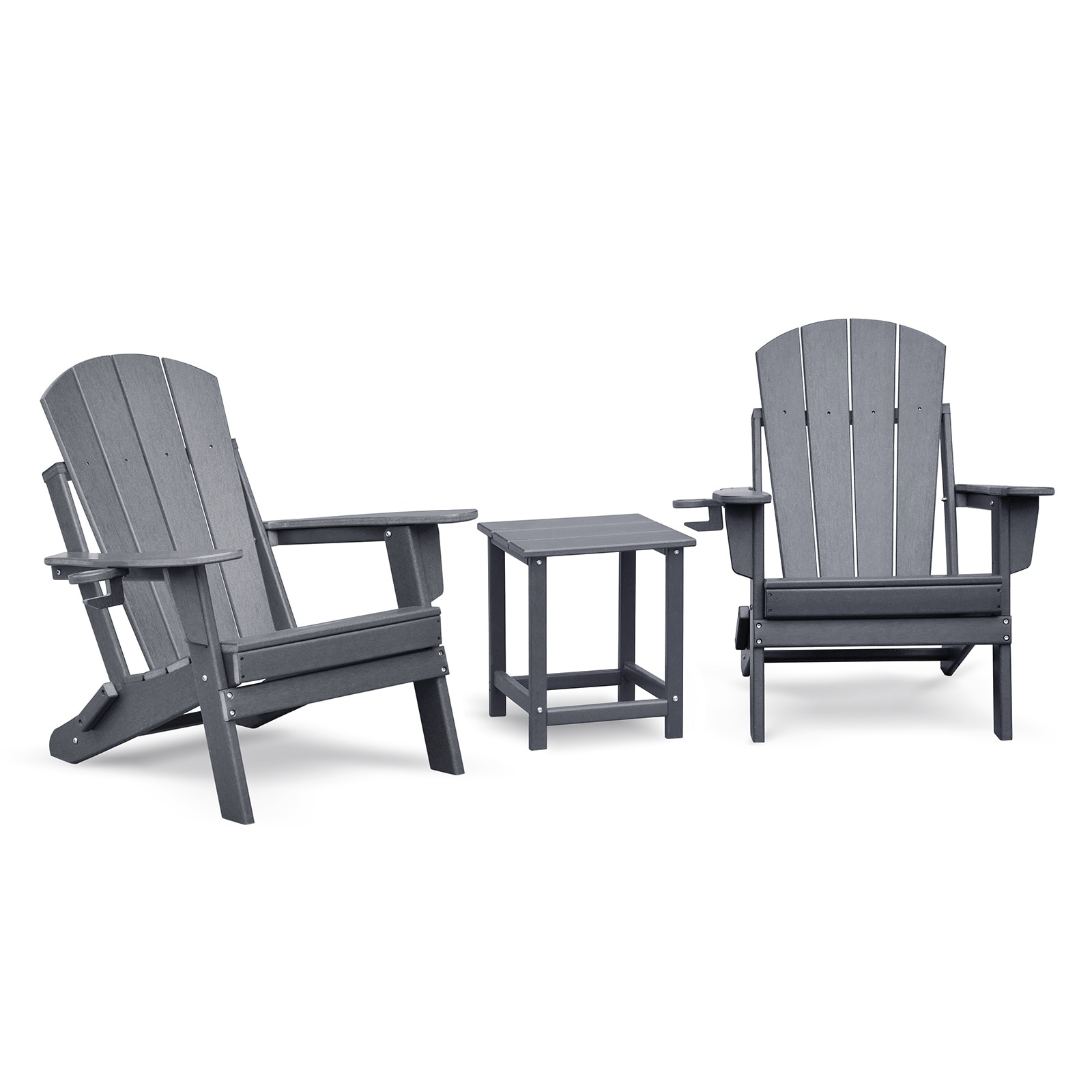 2-Piece Folding Adirondack Chair & Table Set, HDPE All-Weather, Ergonomic Patio Chair for Garden