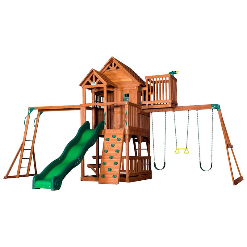 Backyard Discovery Skyfort II Cedar Wood Swing Set, Slide, Clubhouse