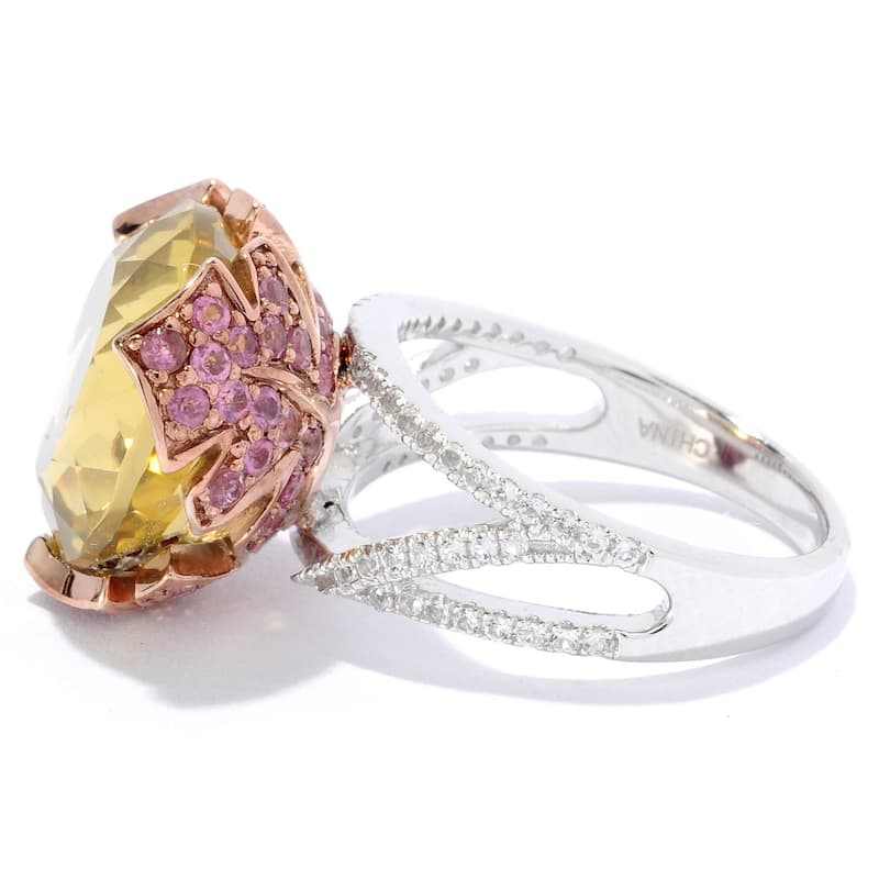 Sterling Silver 11.14ctw Lemon Quartz & Multi Gemstone Ring