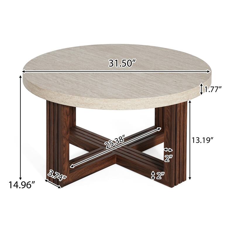 Christopher Knight Home - Modern Coffee Table with Marble-Pattern Top and Brown Base