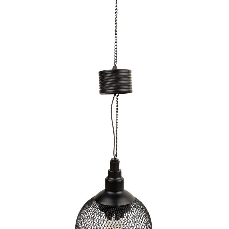 Alpine Corporation 12" Tall Hanging Solar Powered Outdoor Mesh Lantern with LED Lights, Black