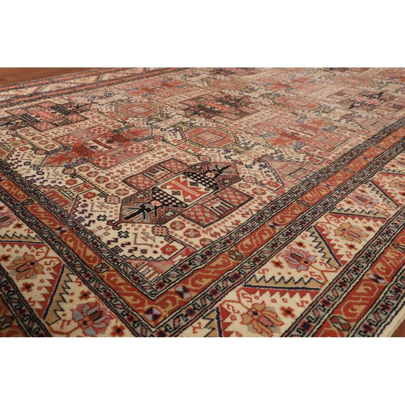 Geometric Anatolian Oriental Vintage Area Rug Hand-Knotted Wool Carpet - 6'9" X 10'0"